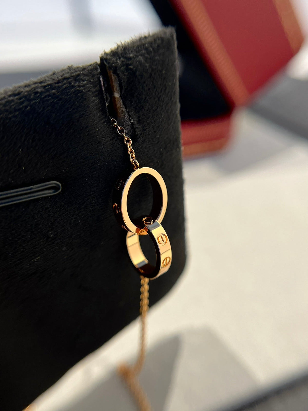 [⭐Veyra]LOVE NECKLACE DOUBLE RING PINK GOLD