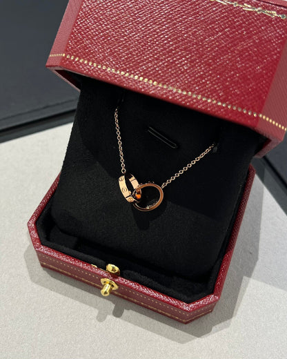 [⭐Veyra]LOVE NECKLACE DOUBLE RING PINK GOLD