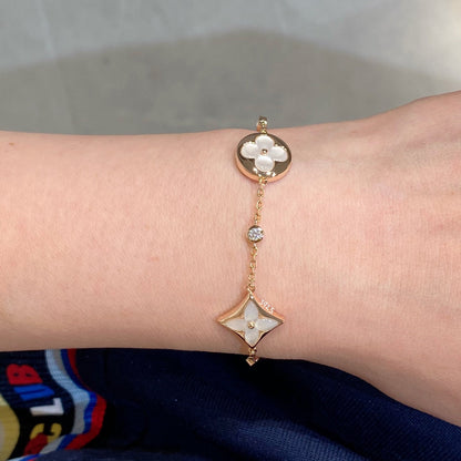 [⭐Veyra]STAR AND SUN 4 MOTIF WHITE MOP PINK GOLD BRACELET