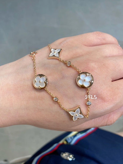[⭐Veyra]STAR AND SUN 4 MOTIF WHITE MOP PINK GOLD BRACELET