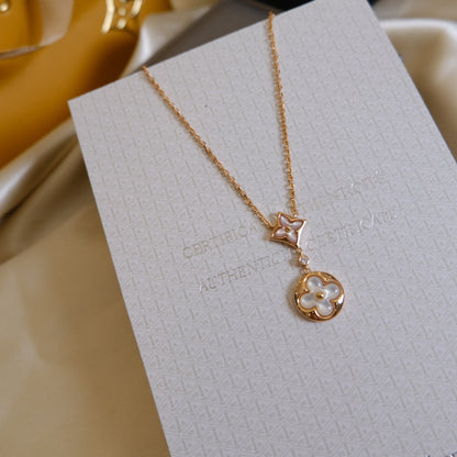 [⭐Veyra]STAR AND SUN WHITE MOP 2 MOTIF PINK GOLD NECKLACE