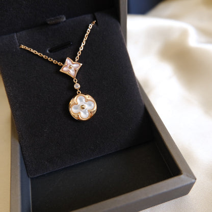 [⭐Veyra]STAR AND SUN WHITE MOP 2 MOTIF PINK GOLD NECKLACE