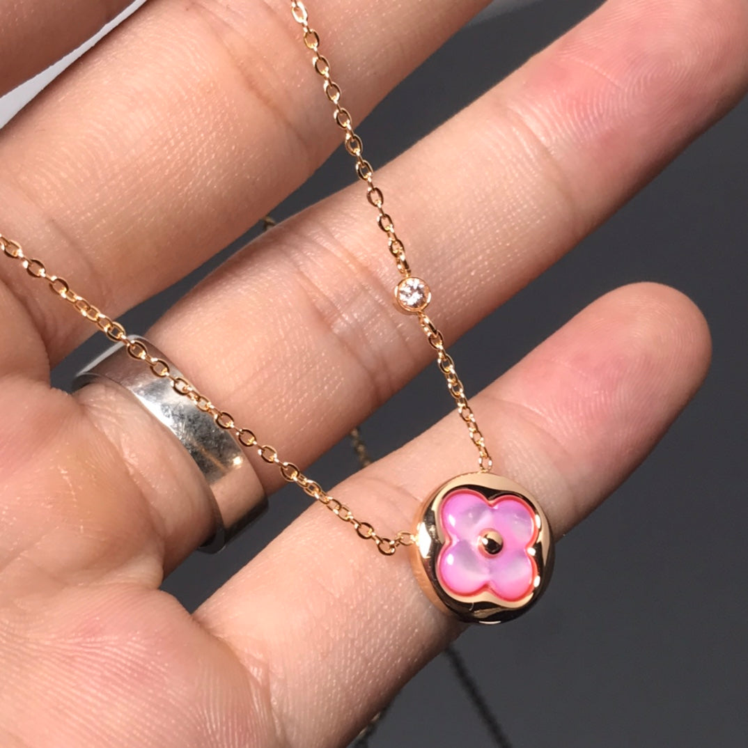 [⭐Veyra]COLOR BLOSSOM PINK MOP SUN GOLD NECKLACE
