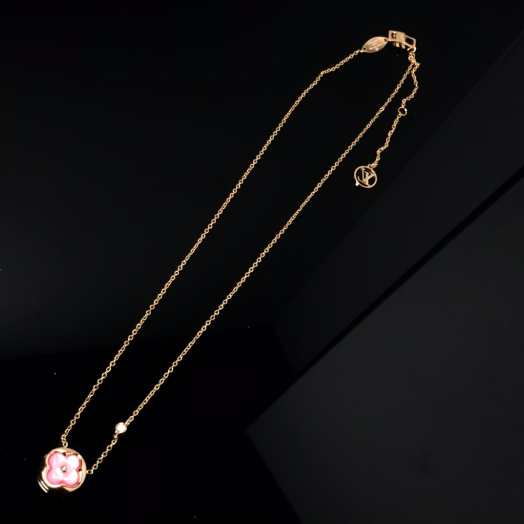 [⭐Veyra]COLOR BLOSSOM PINK MOP SUN GOLD NECKLACE