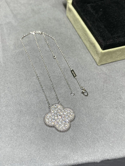 [⭐Veyra]CLOVER 25MM LARGE PENDANT DIAMOND PAVED SILVER NECKLACE