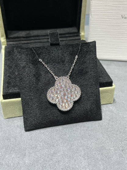 [⭐Veyra]CLOVER 25MM LARGE PENDANT DIAMOND PAVED SILVER NECKLACE