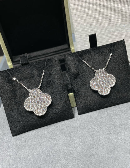 [⭐Veyra]CLOVER 25MM LARGE PENDANT DIAMOND PAVED SILVER NECKLACE