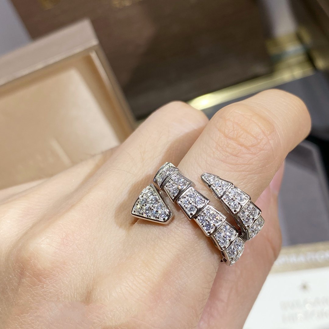 [⭐Veyra]SERPENTI DOUBLE RING SILVER DIAMOND PAVED