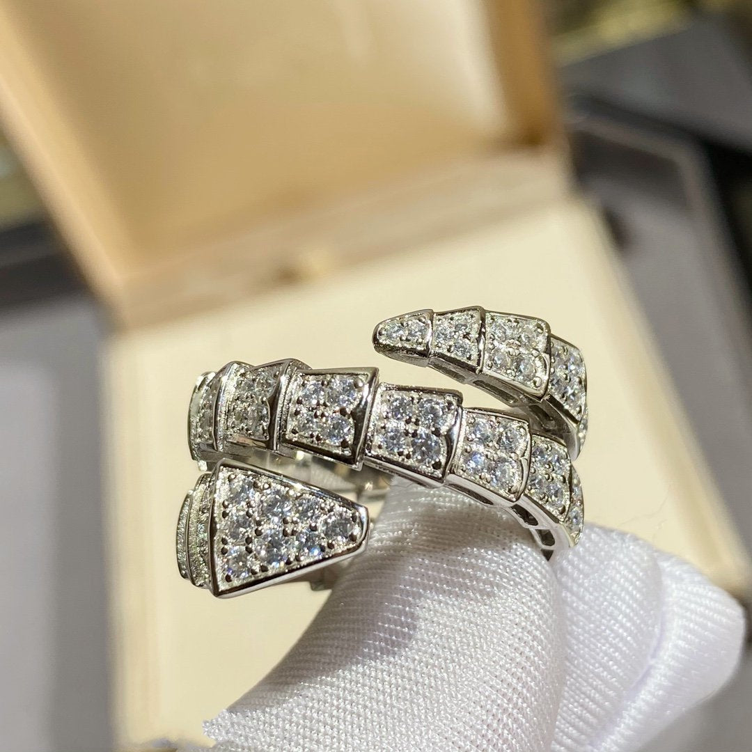 [⭐Veyra]SERPENTI DOUBLE RING SILVER DIAMOND PAVED