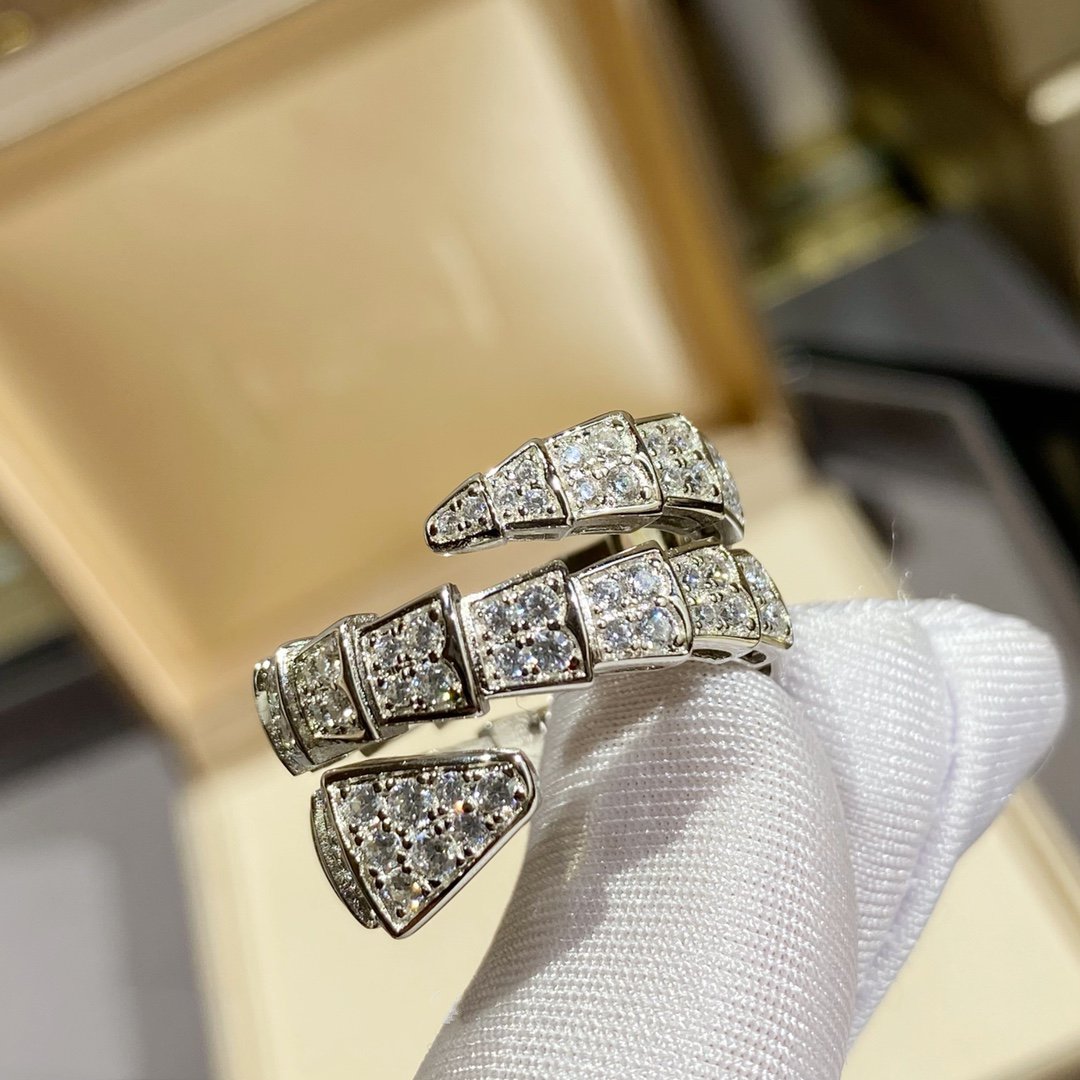 [⭐Veyra]SERPENTI DOUBLE RING SILVER DIAMOND PAVED