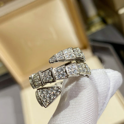 [⭐Veyra]SERPENTI DOUBLE RING SILVER DIAMOND PAVED
