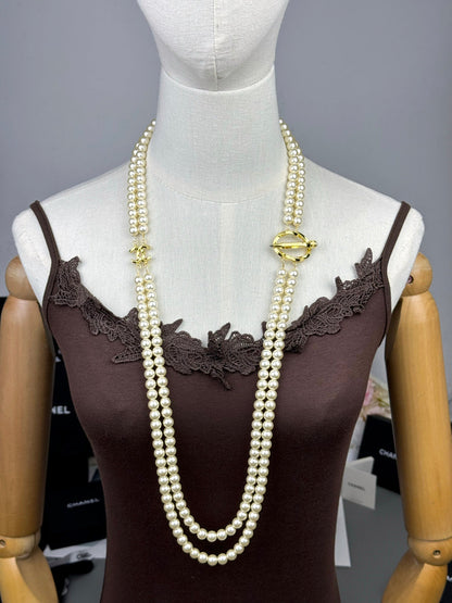 [⭐Veyra]25K Pencil Double C Double-Layer Pearl Sweater Chain