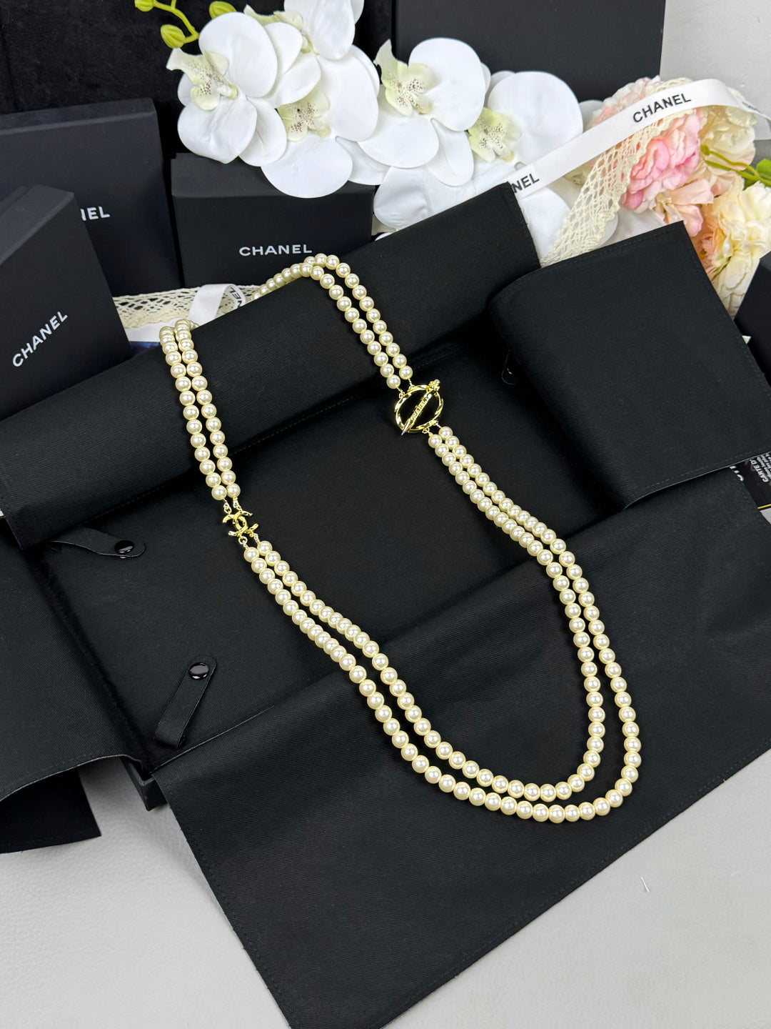 [⭐Veyra]25K Pencil Double C Double-Layer Pearl Sweater Chain