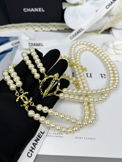 [⭐Veyra]25K Pencil Double C Double-Layer Pearl Sweater Chain