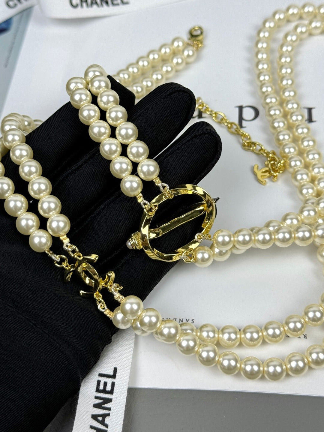 [⭐Veyra]25K Pencil Double C Double-Layer Pearl Sweater Chain