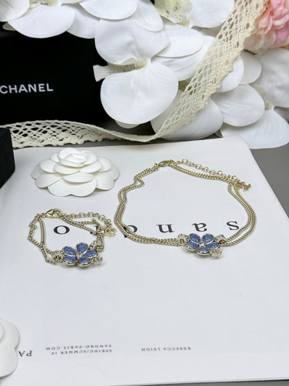 [⭐Veyra]New Blue Floral Double-Layer Necklace