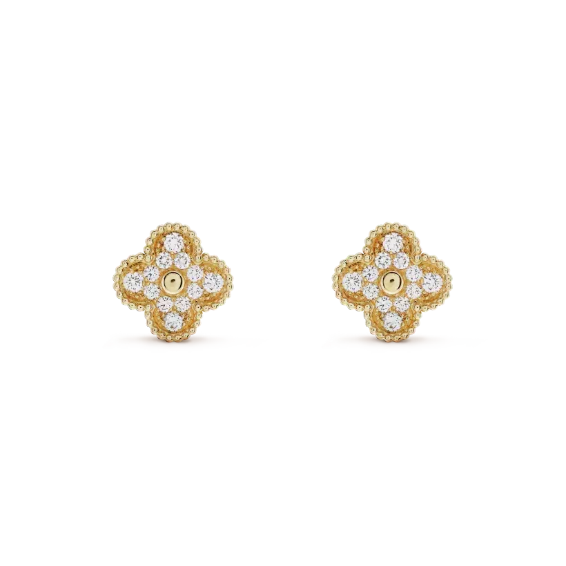 [⭐Veyra]CLOVER MEDIUM 1 MOTIFS FUll DIAMOND EARRINGS