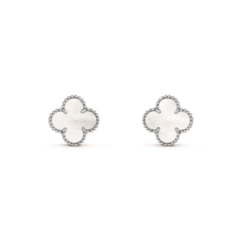 [⭐Veyra]CLOVER MEDIUM 1 MOTIFS  WHITE MOP EARRINGS SILVER