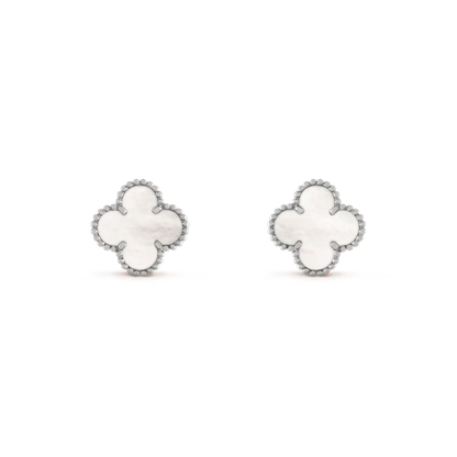 [⭐Veyra]CLOVER MEDIUM 1 MOTIFS  WHITE MOP EARRINGS SILVER