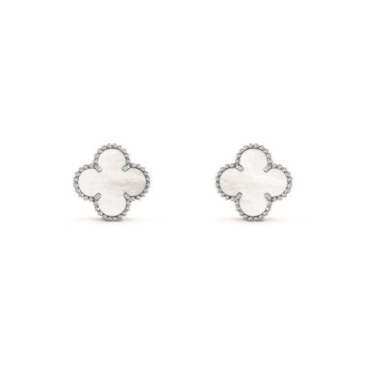 [⭐Veyra]CLOVER MEDIUM 1 MOTIFS  WHITE MOP EARRINGS SILVER