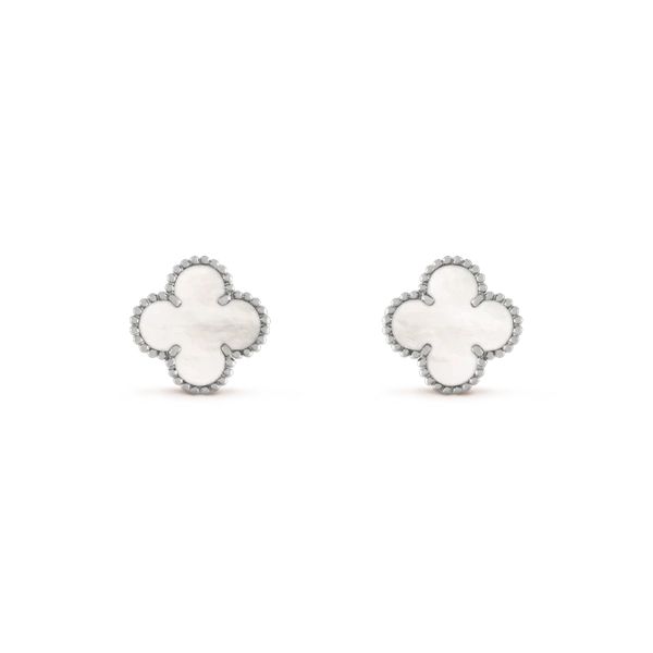 [⭐Veyra]CLOVER MEDIUM 1 MOTIFS  WHITE MOP EARRINGS SILVER