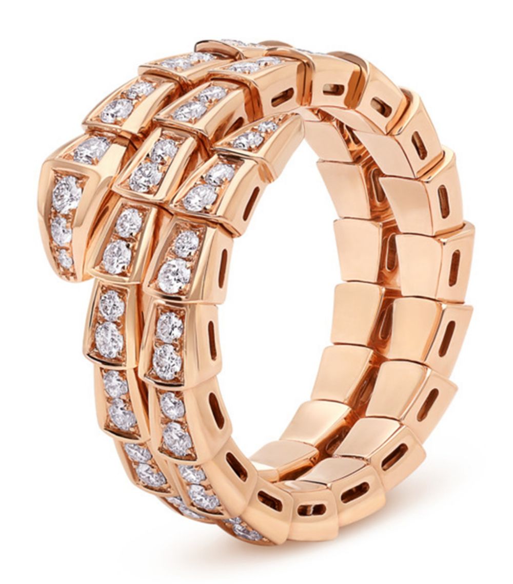 [⭐Veyra]SERPENTI RING PINK GOLD DIAMOND DOUBLE ROW