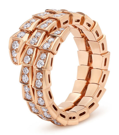 [⭐Veyra]SERPENTI RING PINK GOLD DIAMOND DOUBLE ROW