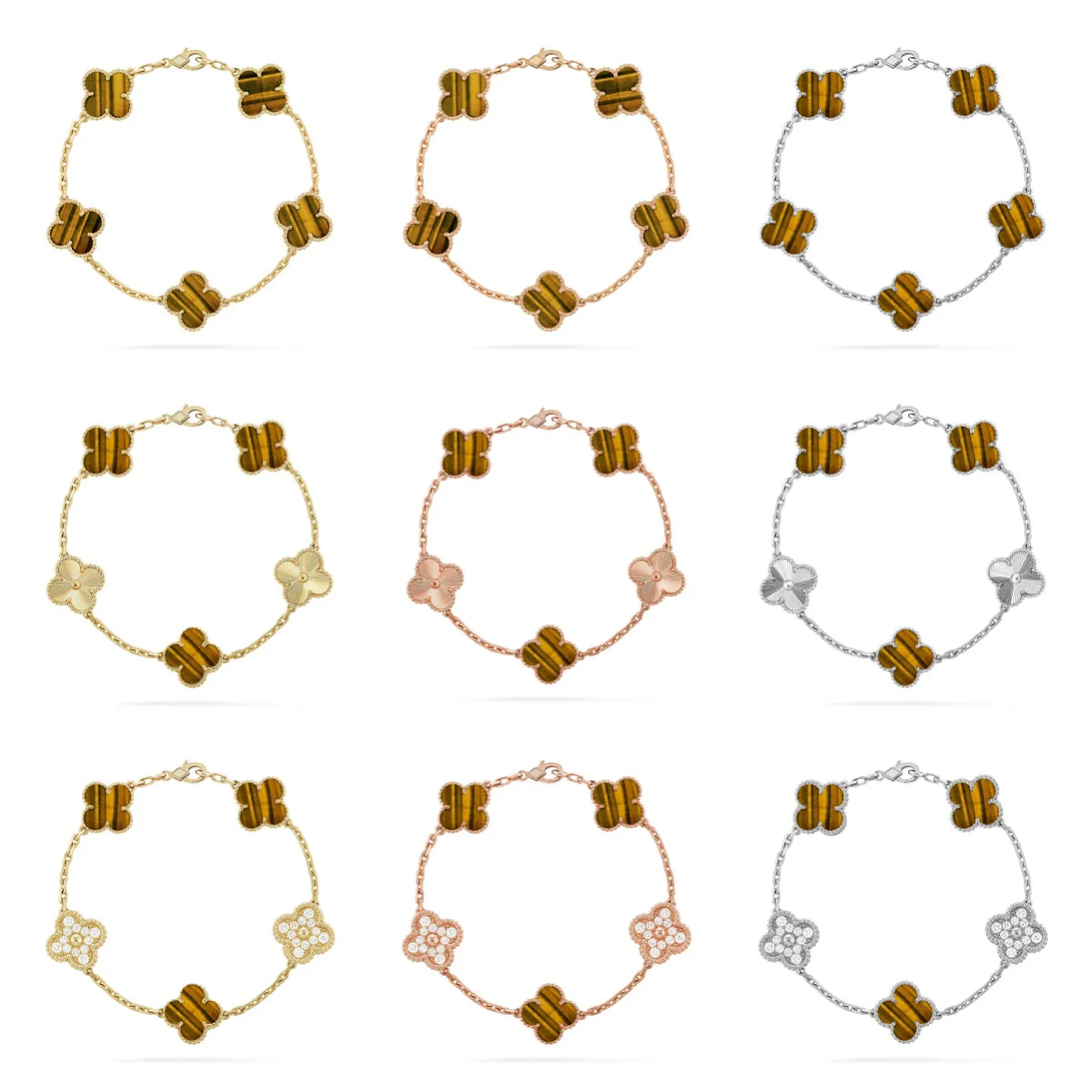 [⭐Veyra] CLOVER 5 MOTIFS TIGER EYE BRACELET COLLECTION