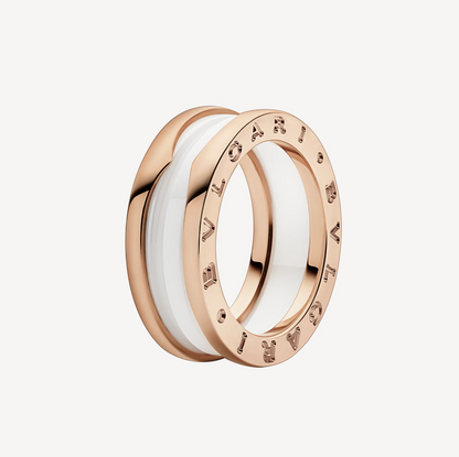 [⭐Veyra]ZERO 1 TWO-BAND LOOPS AND WHITE CERAMIC SPIRAL PINK GOLD RING