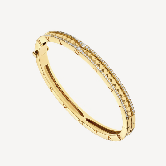 [⭐Veyra]ZERO 1 SPIRAL AND PAVED DIAMOND GOLD BRACELET