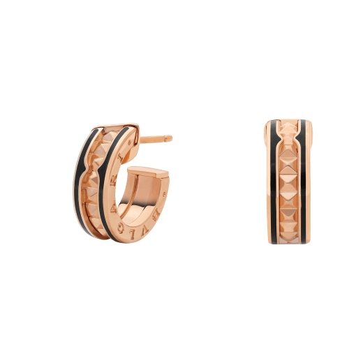 [⭐Veyra]ZERO 1 ROCK PINK GOLD EARRINGS WITH STUDDED SPIRAL AND BLACK CERAMIC