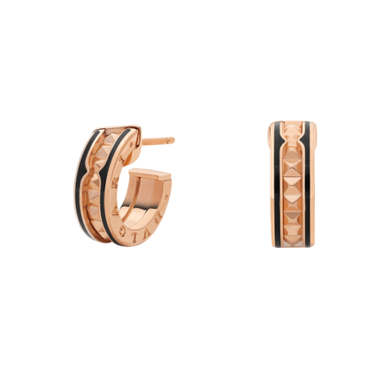 [⭐Veyra]ZERO 1 ROCK PINK GOLD EARRINGS WITH STUDDED SPIRAL AND BLACK CERAMIC