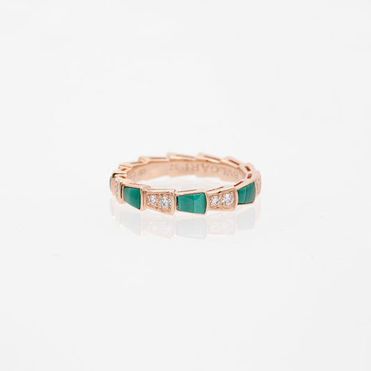 [⭐Veyra]SERPENTI RING PINK GOLD MALACHITE DIAMOND 3MM