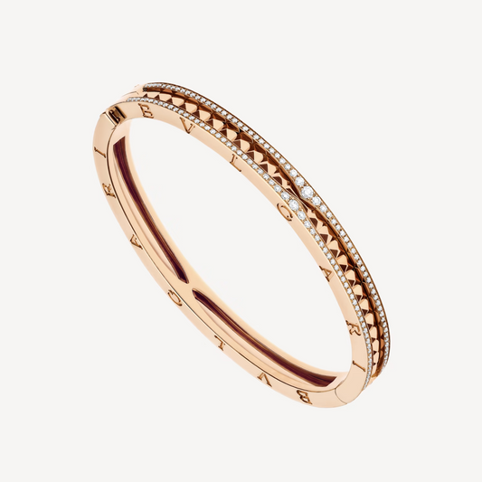 [⭐Veyra]ZERO 1 SPIRAL AND PAVED DIAMOND PINK GOLD BRACELET
