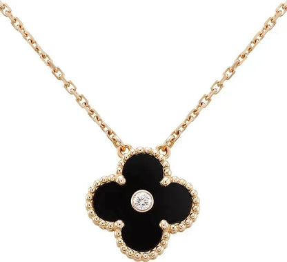 [⭐Veyra]CLOVER 15MM DIAMOND ONYX NECKLACE