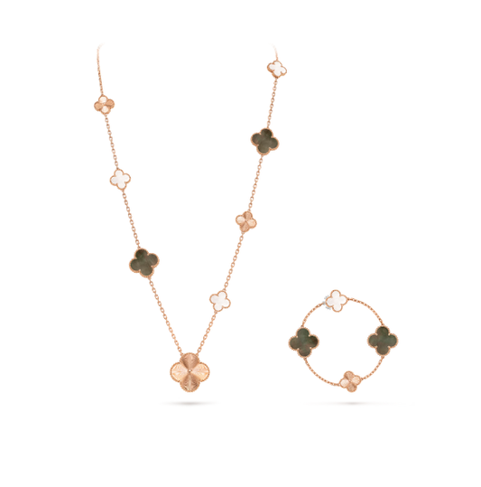 [⭐Veyra]DETACHABLE CLOVER 15(11+4) FLOWER SILVER NECKLACE SET