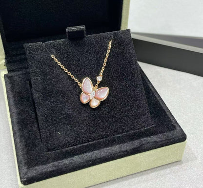 [⭐Veyra]BUTTERFLY PINK MOTHER-OF-PEARL DIAMOND NECKLACE