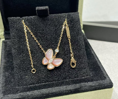 [⭐Veyra]BUTTERFLY PINK MOTHER-OF-PEARL DIAMOND NECKLACE