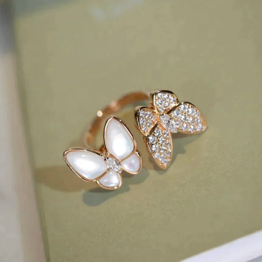 [⭐Veyra]TWIN BUTTERFLY DIAMOND MOP RING