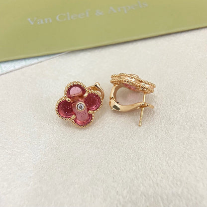 [⭐Veyra]2026 NEW  CLOVER 1 MOTIFPINK ENAMEL STUD EARRINGS WITH DIAMONDS2