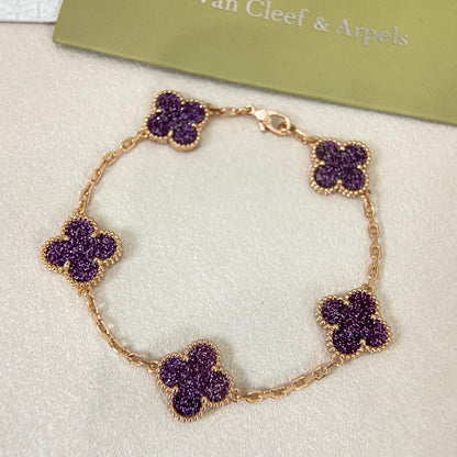 [⭐Veyra]NEW PURPLE SAND-GOLD FOUR-LEAF CLOVER 5-FLOWER BRACELET