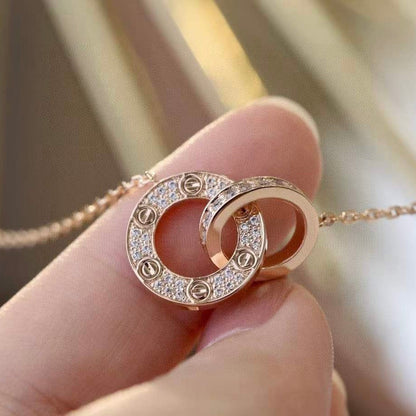 [⭐Veyra]LOVE 7.6MM NECKLACE ROSE GOLD AND SILVER  FULL DIAMOND