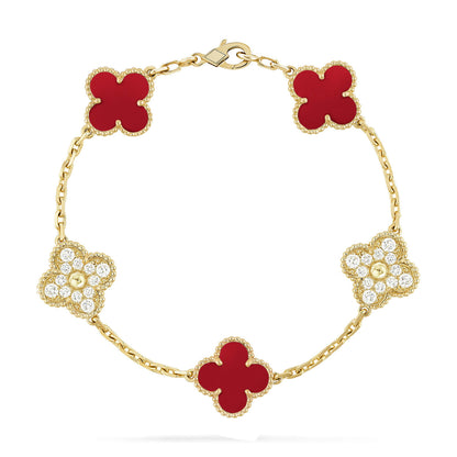 [⭐Veyra] CLOVER 5 MOTIF RED CORNELIAN BRACELET COLLECTION