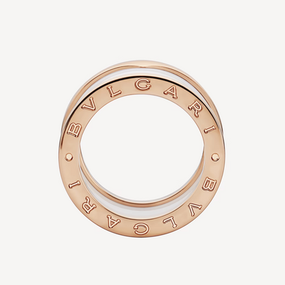 [⭐Veyra]ZERO 1 FOUR-BAND LOOPS AND WHITE CERAMIC SPIRAL PINK GOLD RING