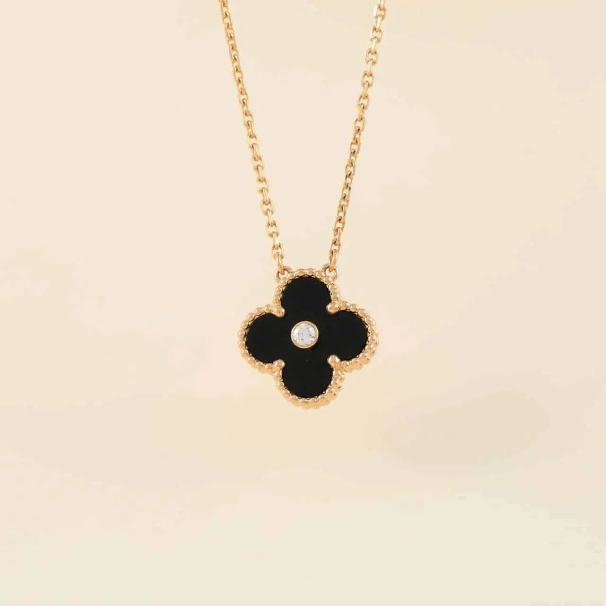 [⭐Veyra]CLOVER 15MM DIAMOND ONYX NECKLACE