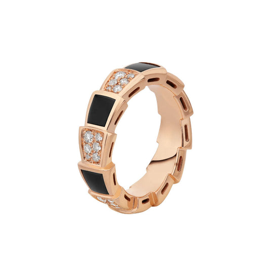 [⭐Veyra]SERPENTI RING PINK GOLD BLACK MOP DIAMOND PAVED 4MM