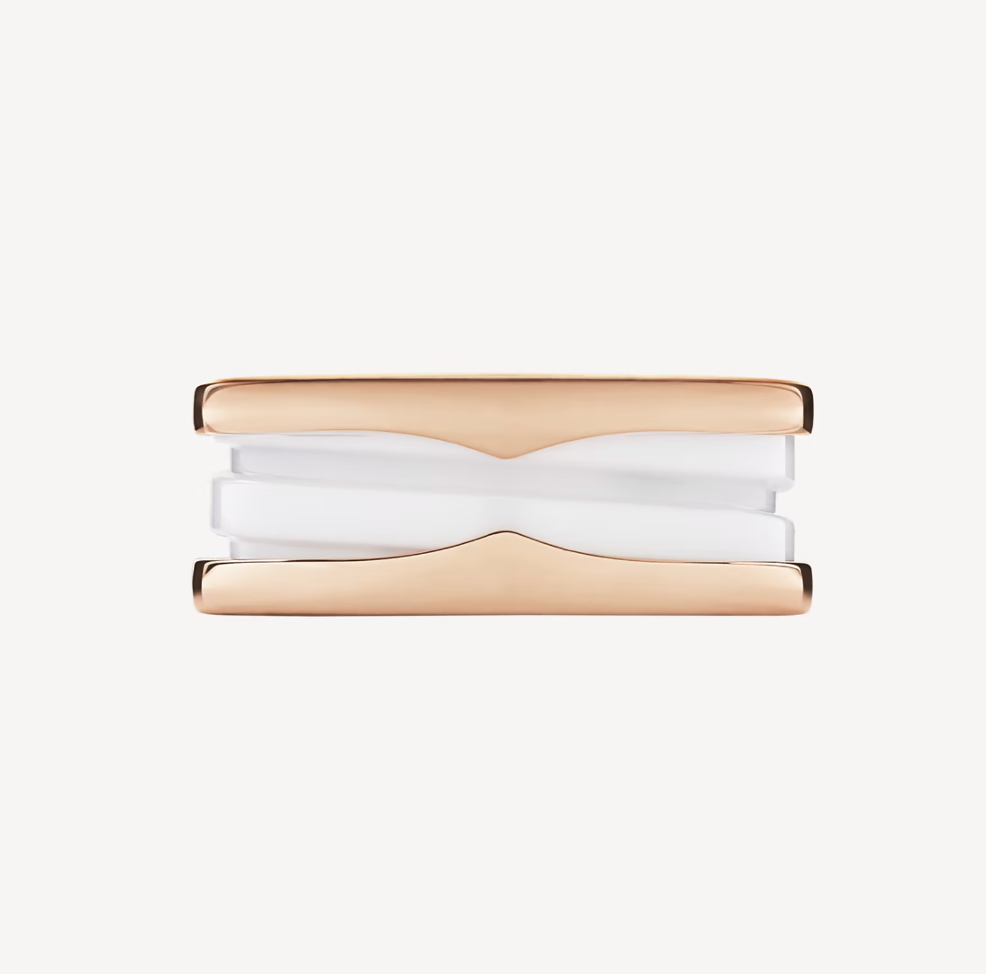 [⭐Veyra]ZERO 1 TWO-BAND LOOPS AND WHITE CERAMIC SPIRAL PINK GOLD RING