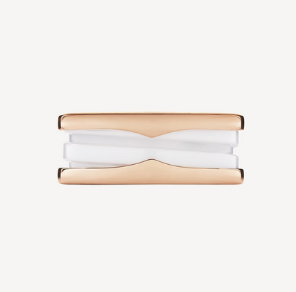 [⭐Veyra]ZERO 1 TWO-BAND LOOPS AND WHITE CERAMIC SPIRAL PINK GOLD RING
