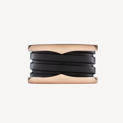 [⭐Veyra]ZERO 1 FOUR-BAND LOOPS AND BLACK CERAMIC SPIRAL PINK GOLD RING