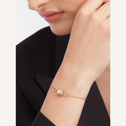 [⭐Veyra]ZERO 1 SOFT PINK GOLD WITH PAVED DIAMONDS ON THE SPIRAL BRACELET